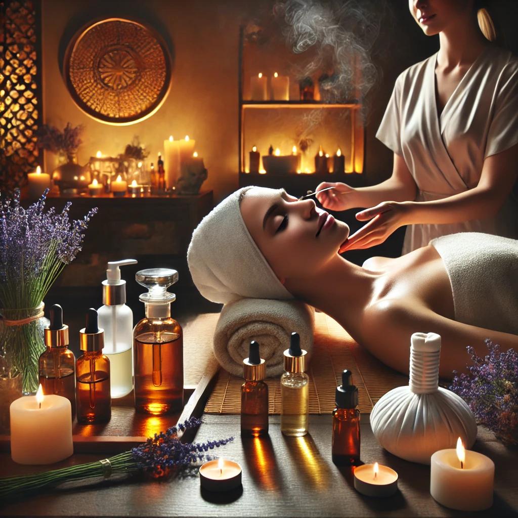 A luxurious spa setting highlighting an Aromatherapy