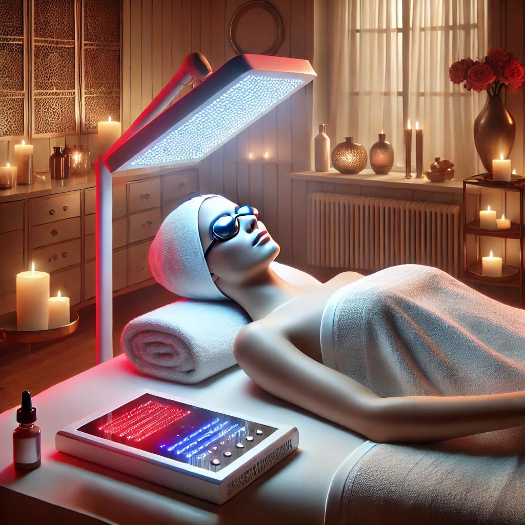 A realistic and serene spa setting showcasing an LED Light Therapy