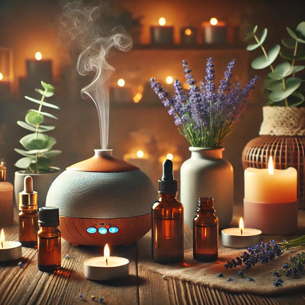 A serene and calming spa setting showcasing Aromatherapy