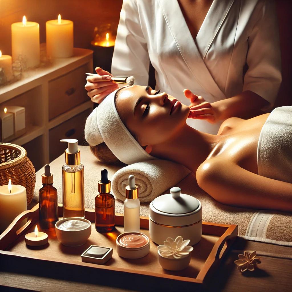 A serene spa setting showcasing a professional facial treatment