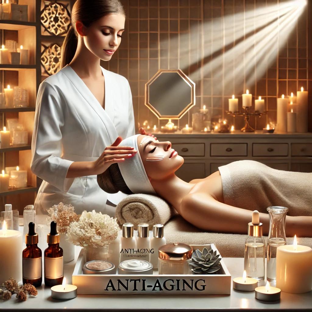 A luxurious spa setting highlighting anti aging skin