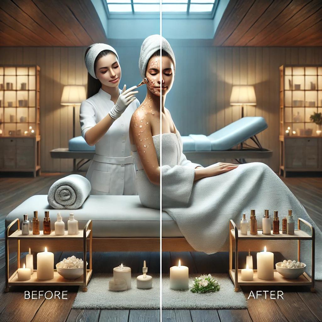 A luxurious spa setting showcasing a before